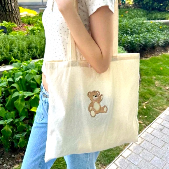 NWT- Brandy Melville- Teddy Bear Canvas Totebag - Picture 2 of 6